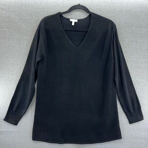 Ella Moss Women Black V Neck Long Sleeve Loose Fit Knit‎ Sweater Size S